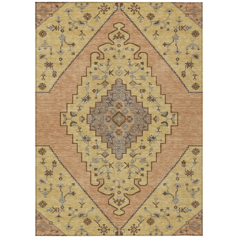 5' X 8' Gold And Copper Geometric Washable Indoor Outdoor Area Rug Homeroots Outdoor