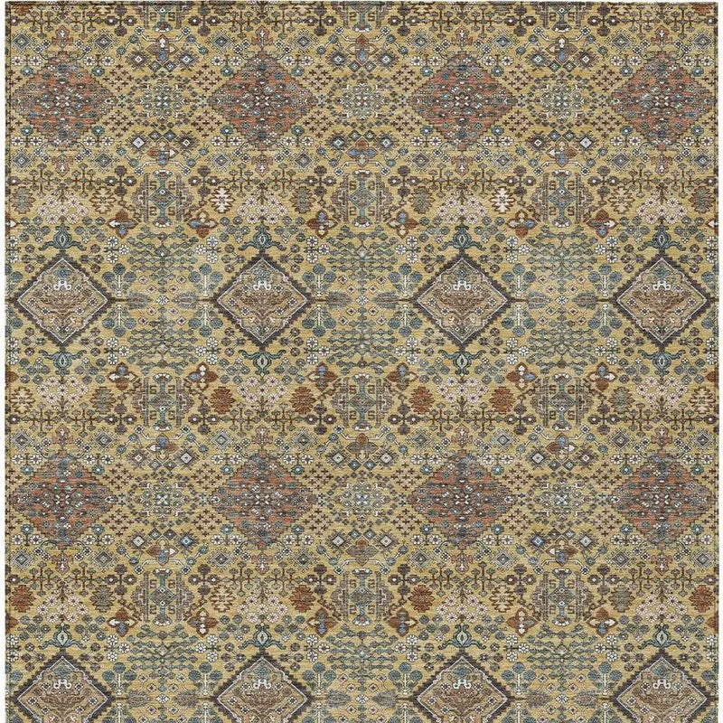5' X 8' Gold And Copper Geometric Washable Indoor Outdoor Area Rug Homeroots Outdoor
