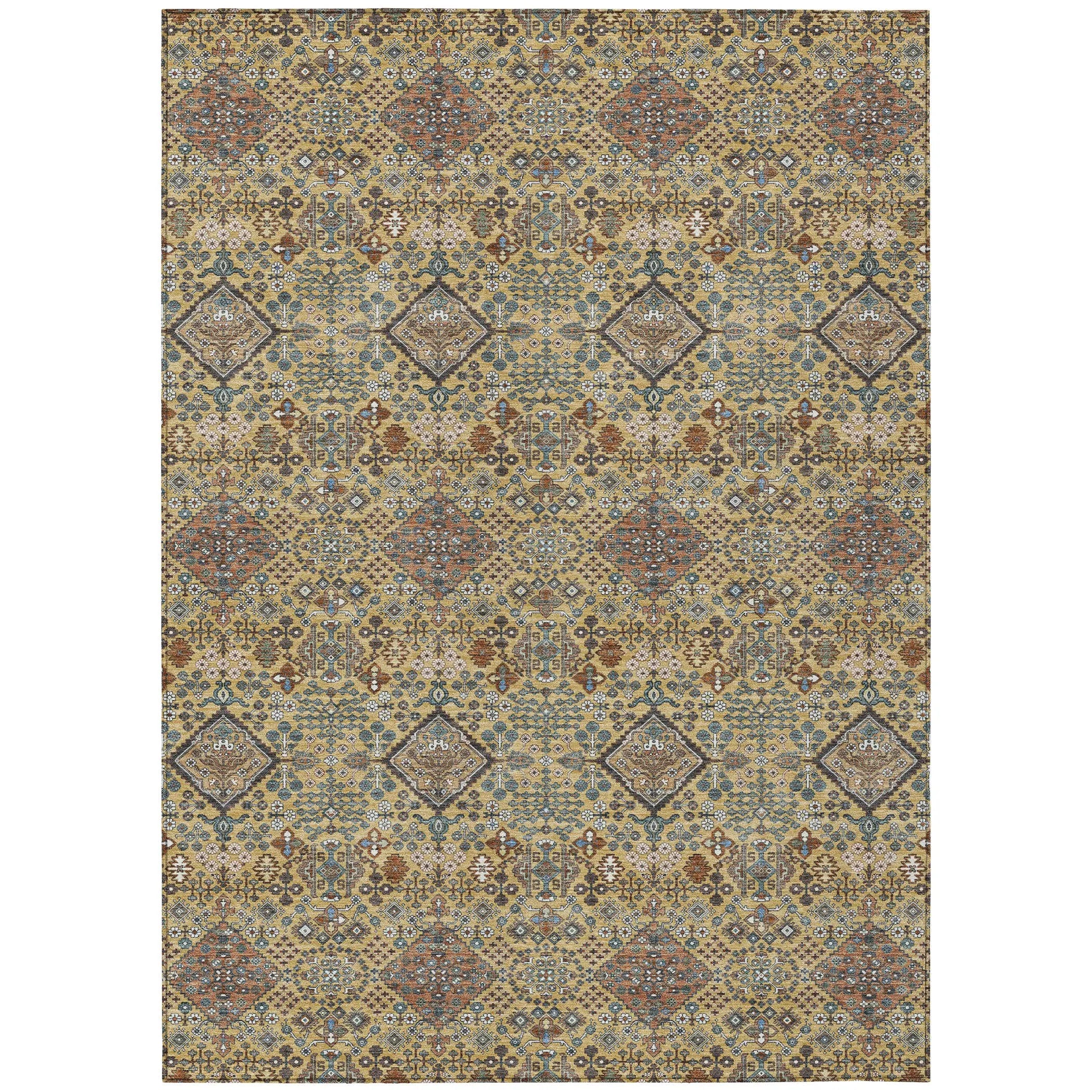 5' X 8' Gold And Copper Geometric Washable Indoor Outdoor Area Rug Homeroots Outdoor