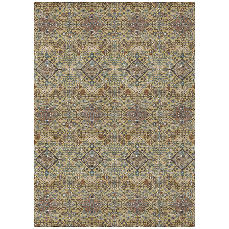 5' X 8' Gold And Copper Geometric Washable Indoor Outdoor Area Rug Homeroots Outdoor