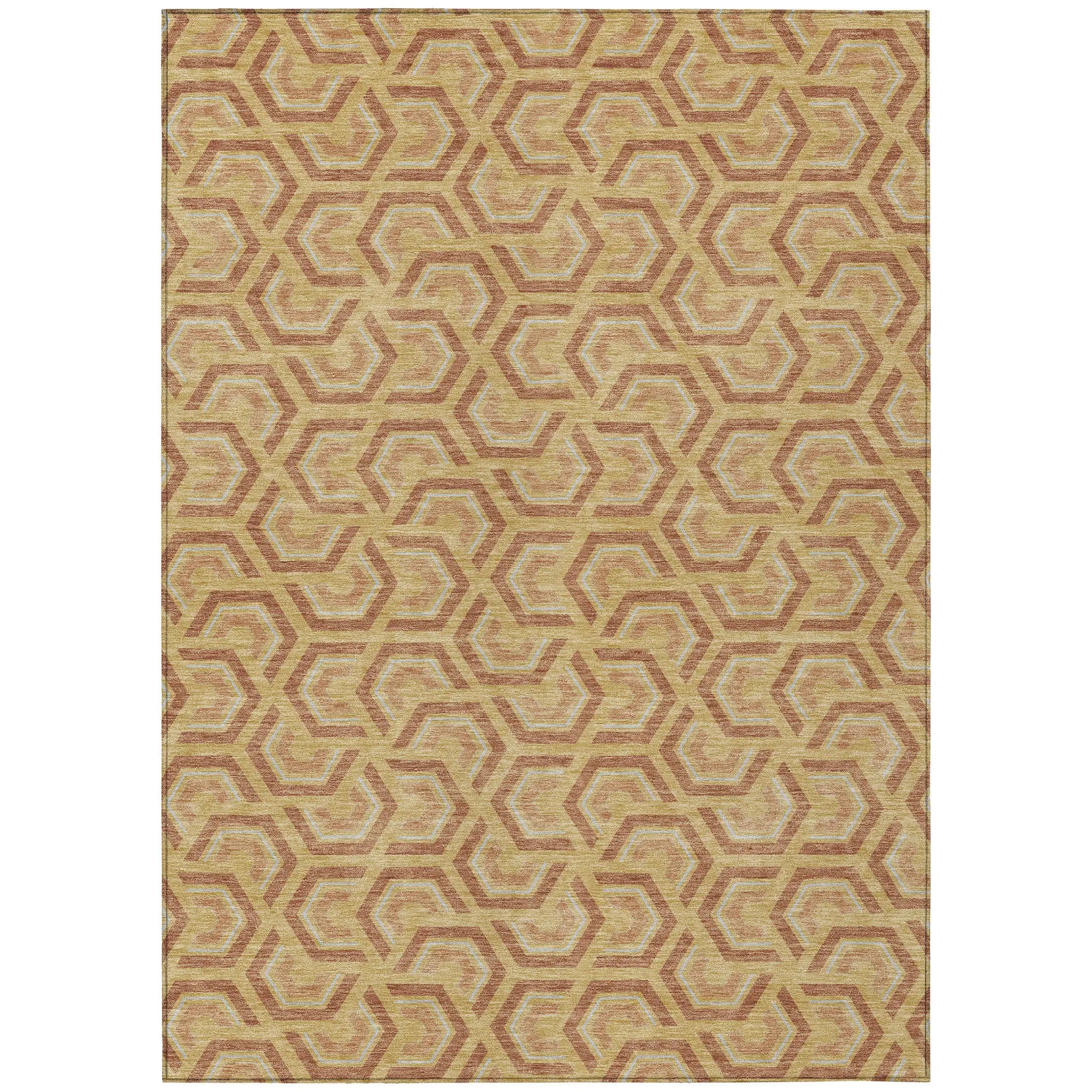 5' X 8' Gold And Copper Geometric Washable Indoor Outdoor Area Rug Homeroots Outdoor