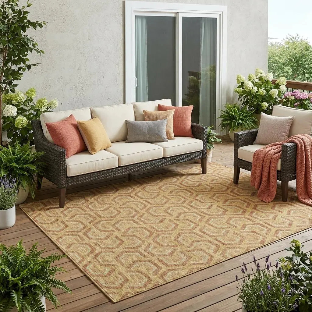 5' X 8' Gold And Copper Geometric Washable Indoor Outdoor Area Rug Homeroots Outdoor