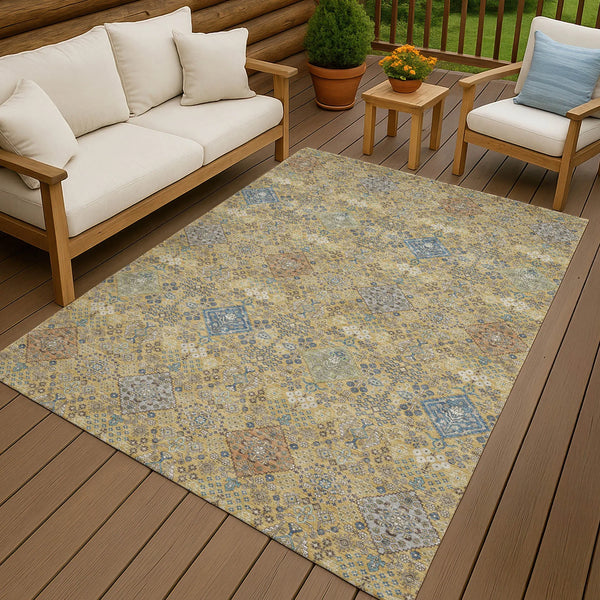 5' X 8' Gold And Copper Oriental Washable Indoor Outdoor Area Rug Homeroots Outdoor