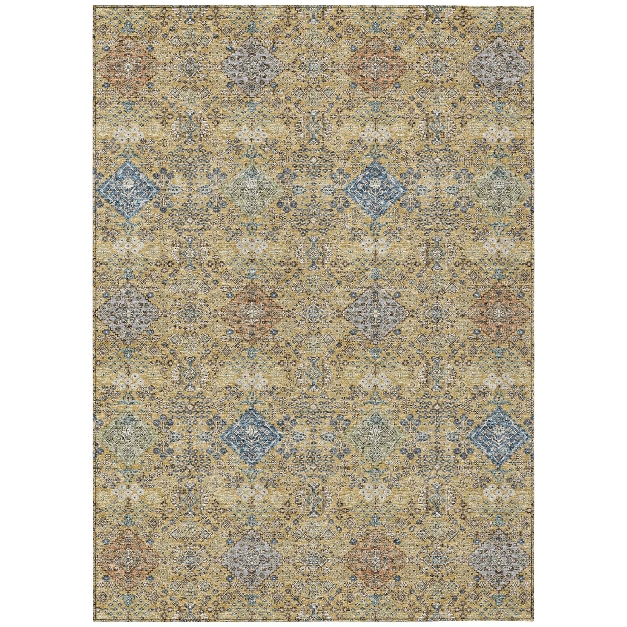 5' X 8' Gold And Copper Oriental Washable Indoor Outdoor Area Rug Homeroots Outdoor