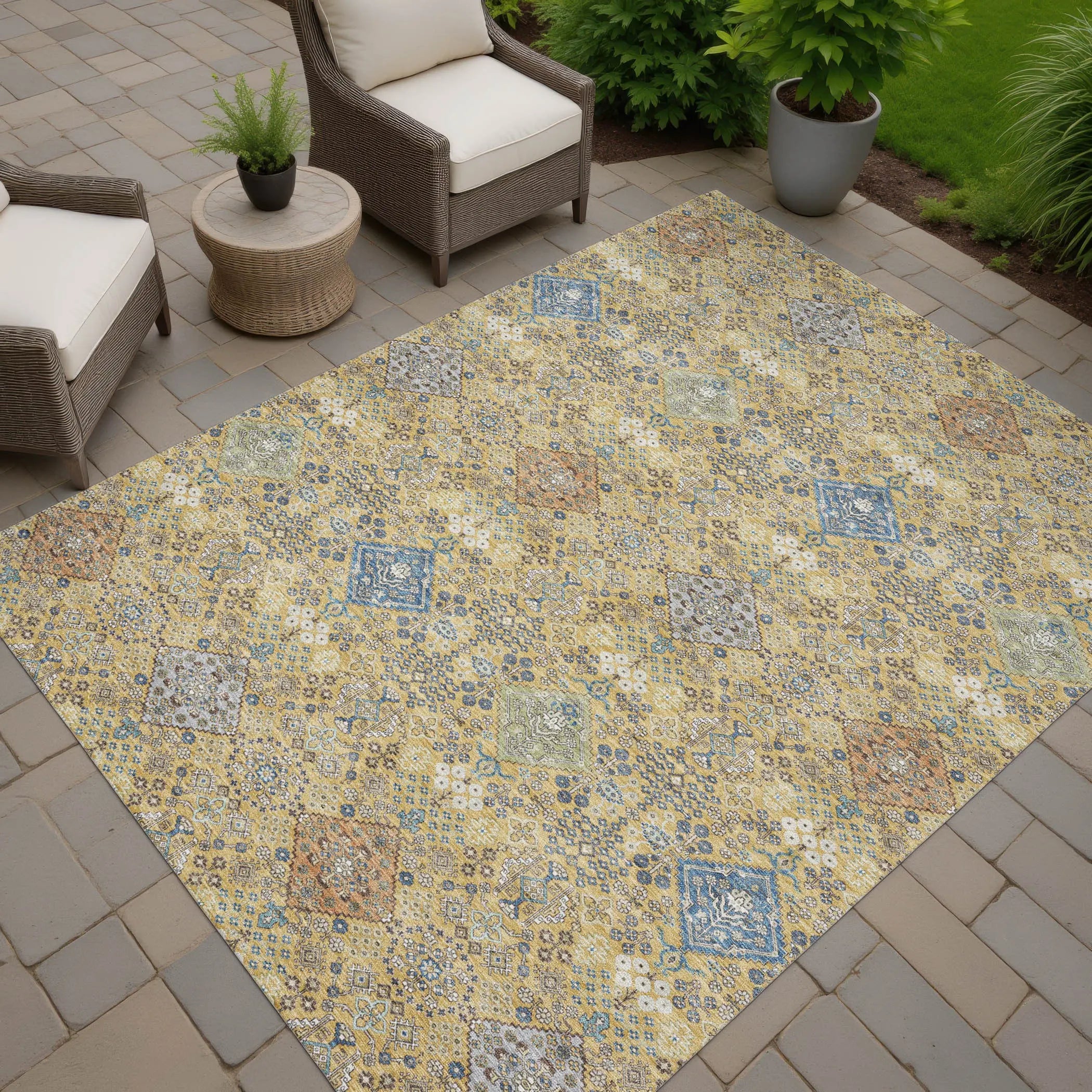 5' X 8' Gold And Copper Oriental Washable Indoor Outdoor Area Rug Homeroots Outdoor
