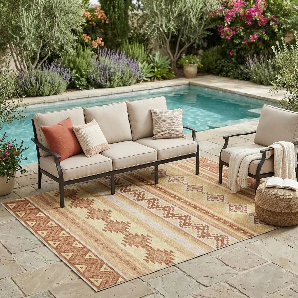 5' X 8' Gold And Copper Southwestern Washable Indoor Outdoor Area Rug Homeroots Outdoor