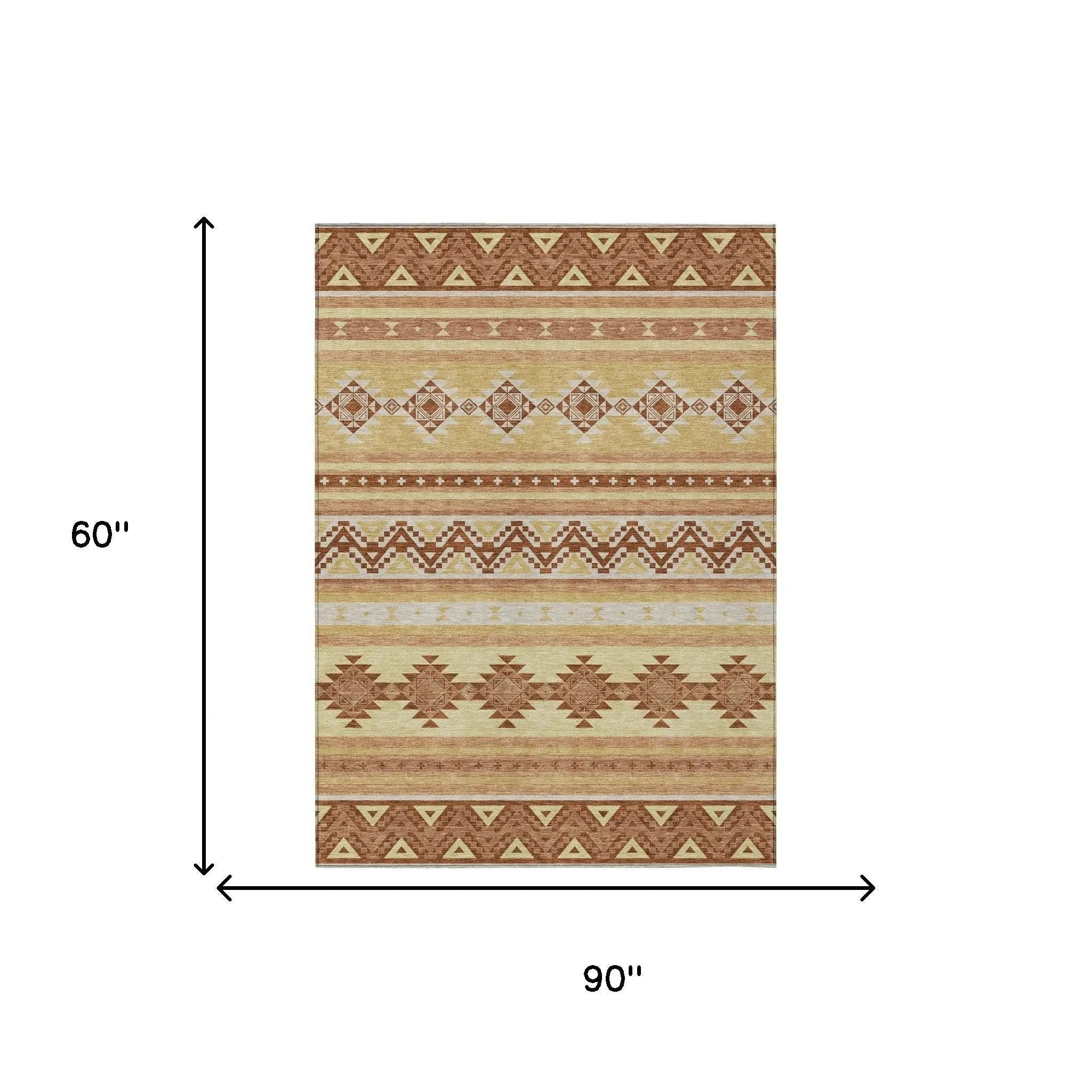 5' X 8' Gold And Copper Southwestern Washable Indoor Outdoor Area Rug Homeroots Outdoor