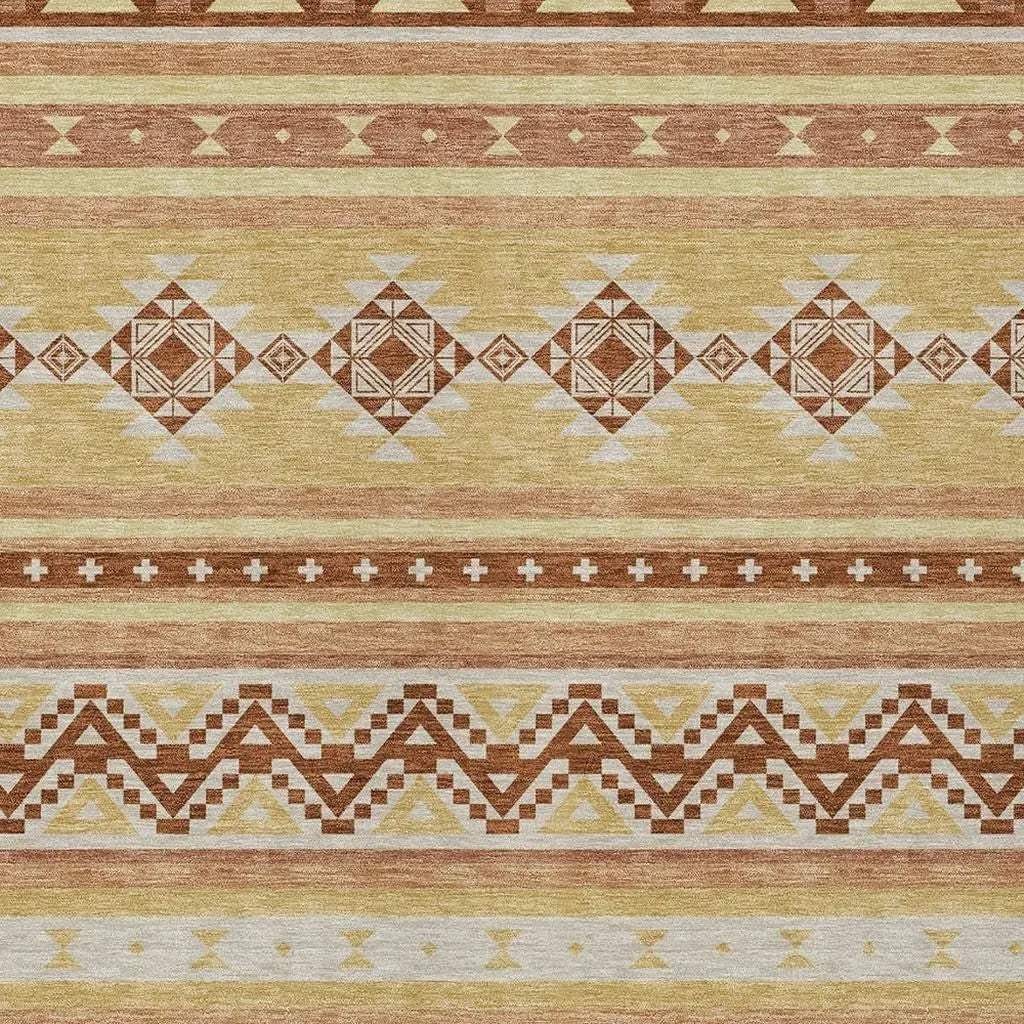 5' X 8' Gold And Copper Southwestern Washable Indoor Outdoor Area Rug Homeroots Outdoor