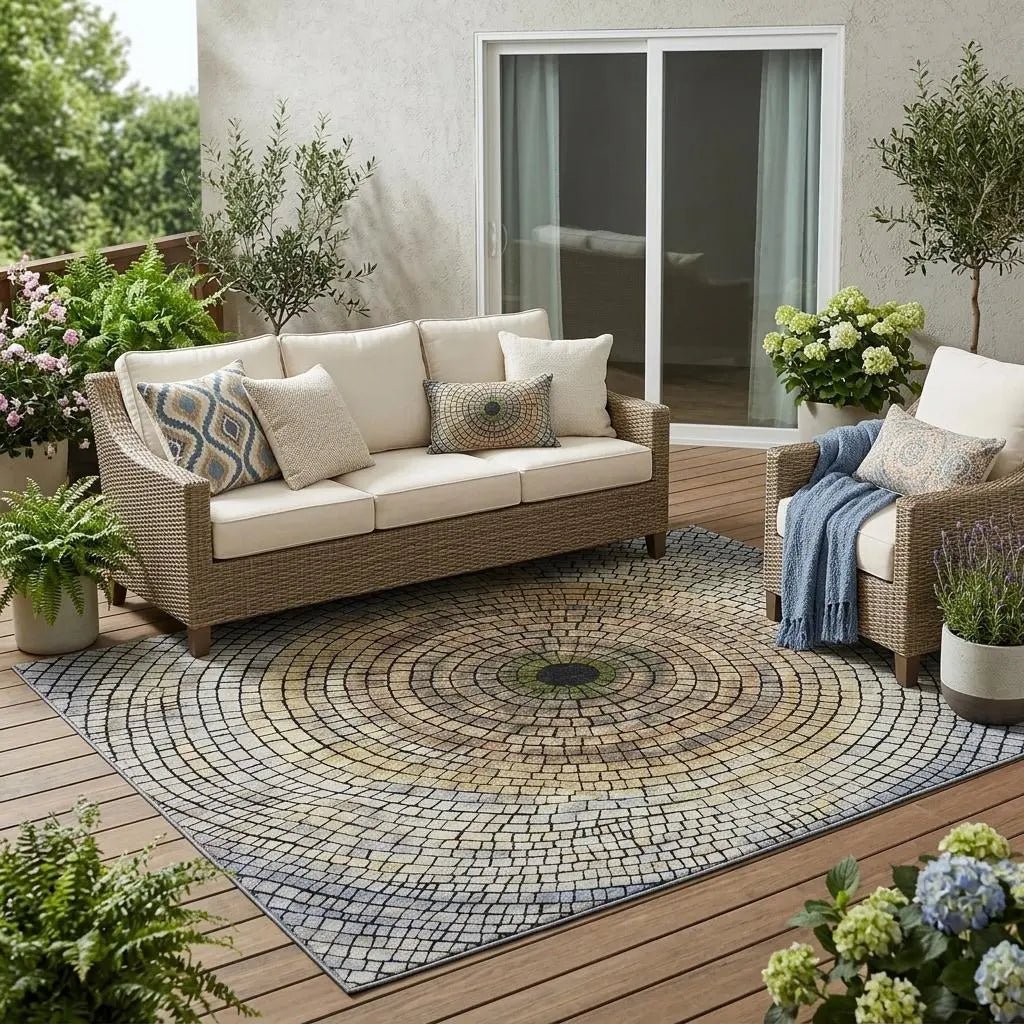 5' X 8' Gold And Gray Geometric Washable Indoor Outdoor Area Rug Homeroots Outdoor