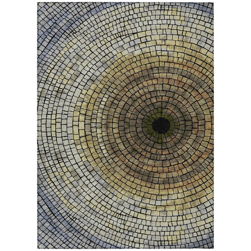 5' X 8' Gold And Gray Geometric Washable Indoor Outdoor Area Rug Homeroots Outdoor
