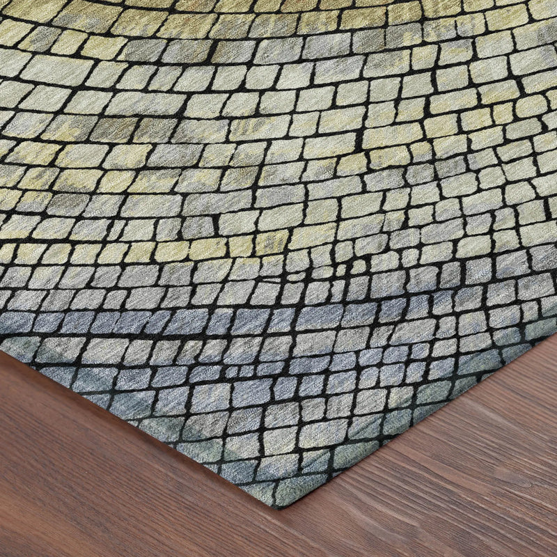 5' X 8' Gold And Gray Geometric Washable Indoor Outdoor Area Rug Homeroots Outdoor