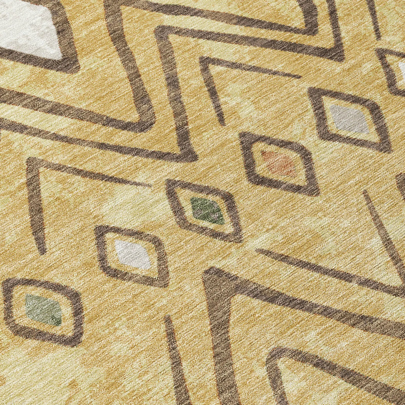 5' X 8' Gold And Green Geometric Washable Indoor Outdoor Area Rug Homeroots Outdoor