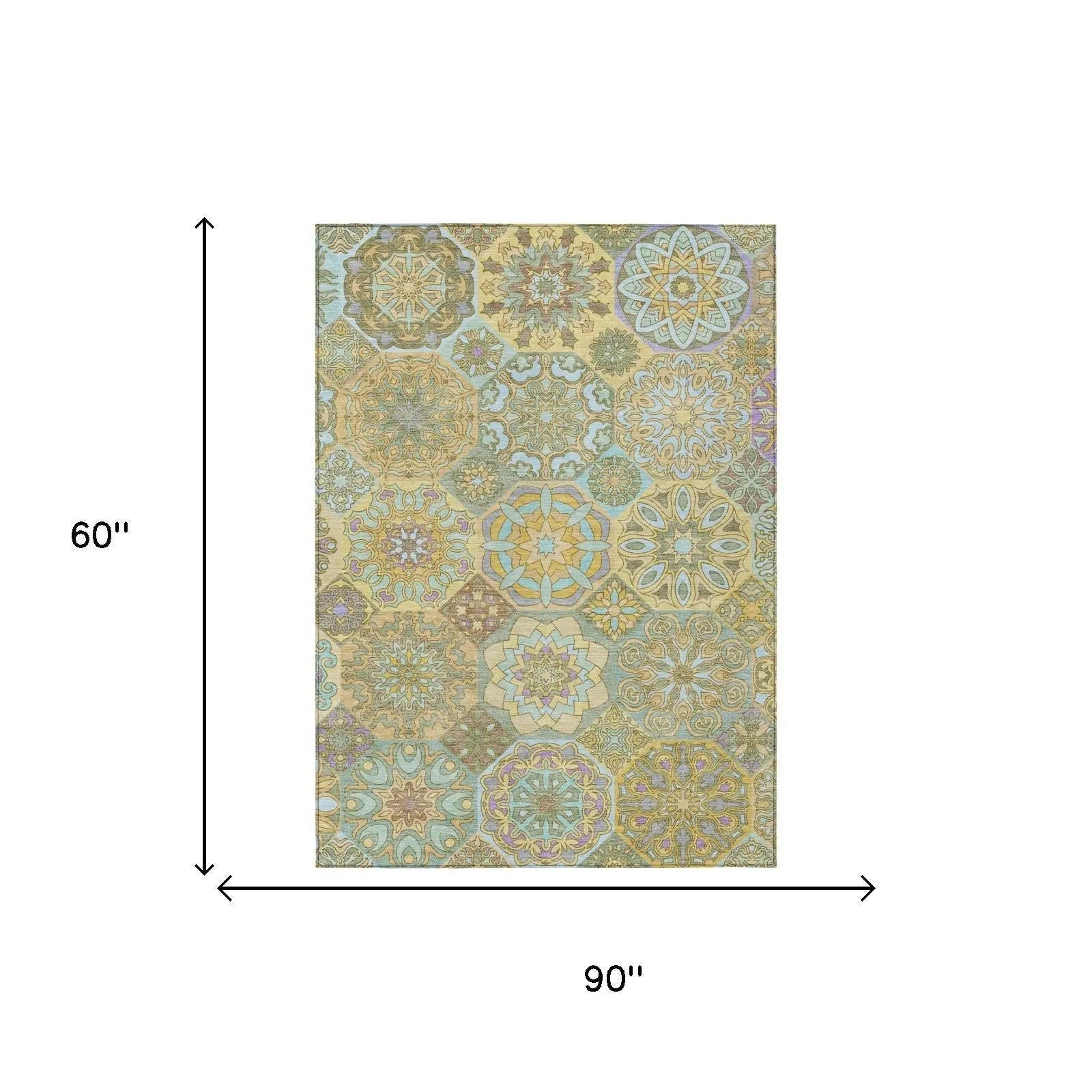 5' X 8' Gold And Green Patchwork Washable Indoor Outdoor Area Rug Homeroots Outdoor