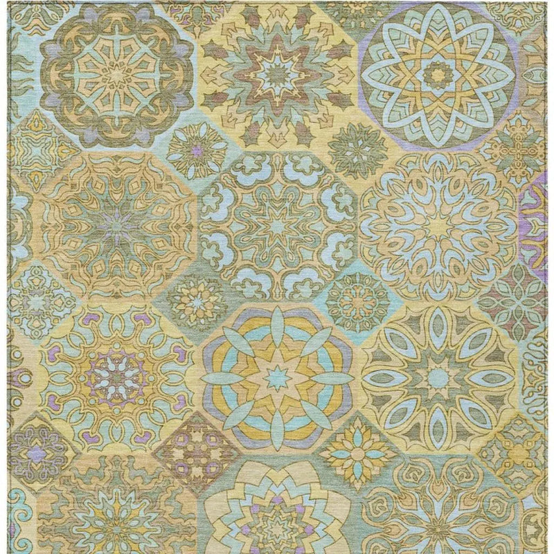 5' X 8' Gold And Green Patchwork Washable Indoor Outdoor Area Rug Homeroots Outdoor