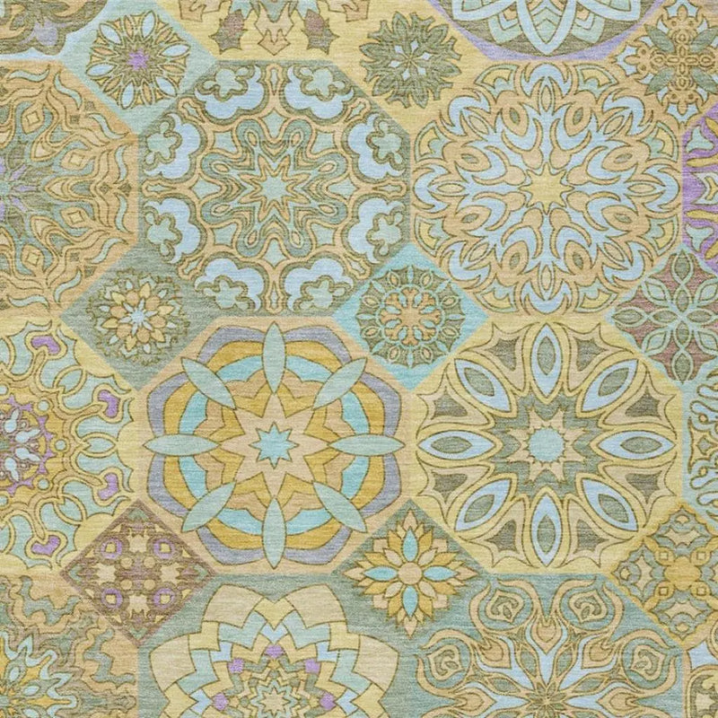 5' X 8' Gold And Green Patchwork Washable Indoor Outdoor Area Rug Homeroots Outdoor