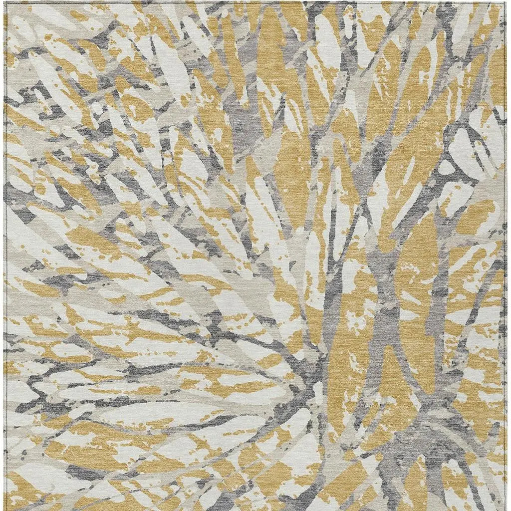 5' X 8' Gold And Ivory Abstract Washable Indoor Outdoor Area Rug Homeroots Outdoor