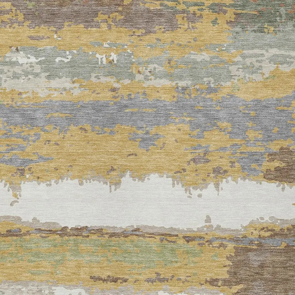 5' X 8' Gold And Ivory Abstract Washable Indoor Outdoor Area Rug Homeroots Outdoor
