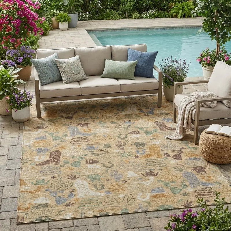 5' X 8' Gold And Ivory Cactus Washable Indoor Outdoor Area Rug Homeroots Outdoor