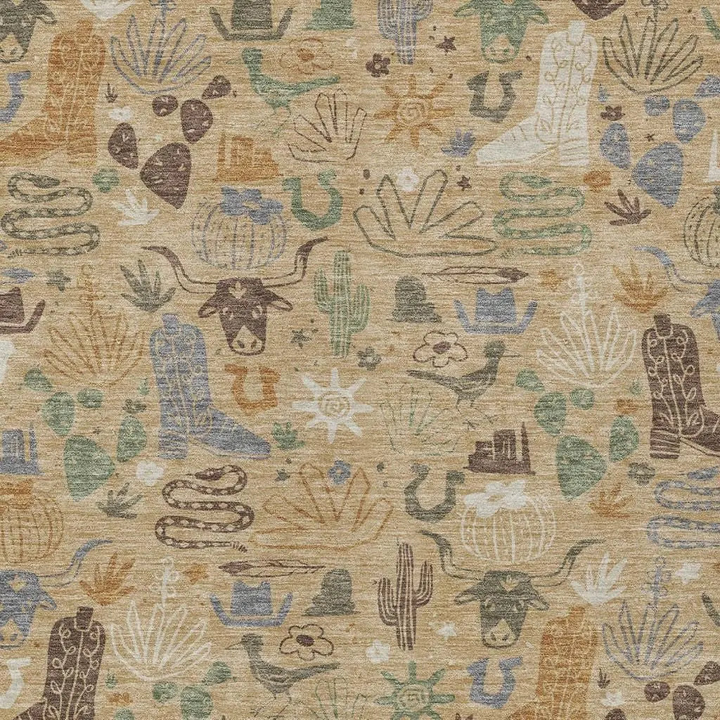 5' X 8' Gold And Ivory Cactus Washable Indoor Outdoor Area Rug Homeroots Outdoor