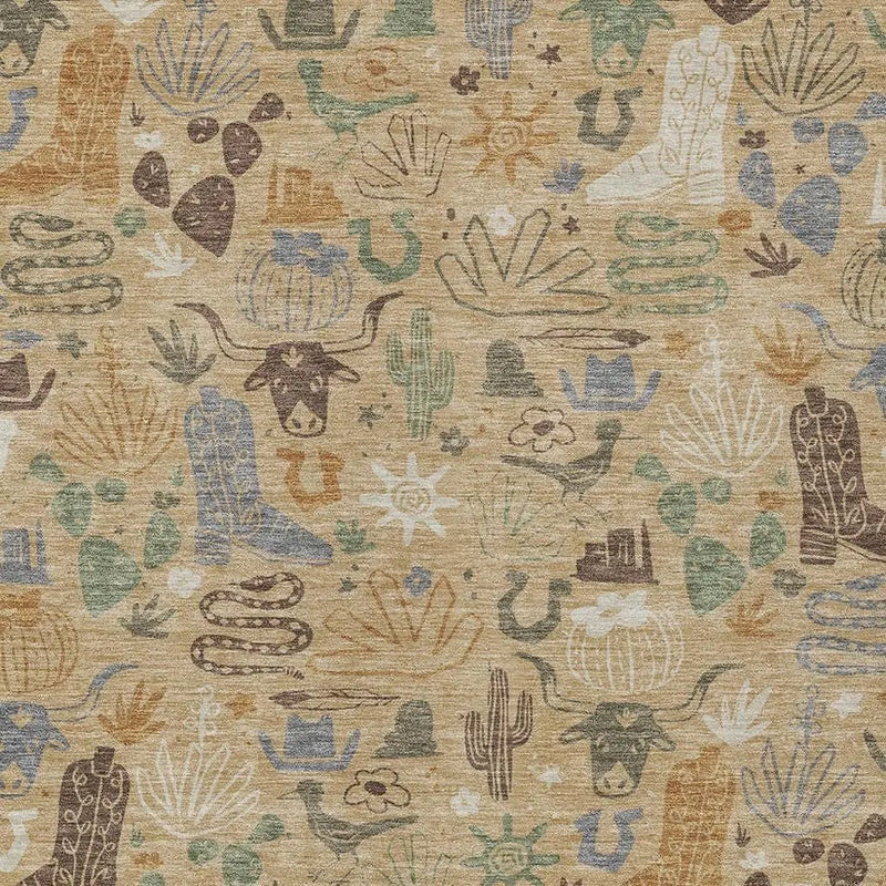 5' X 8' Gold And Ivory Cactus Washable Indoor Outdoor Area Rug Homeroots Outdoor