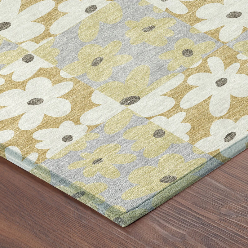 5' X 8' Gold And Ivory Floral Washable Indoor Outdoor Area Rug Homeroots Outdoor