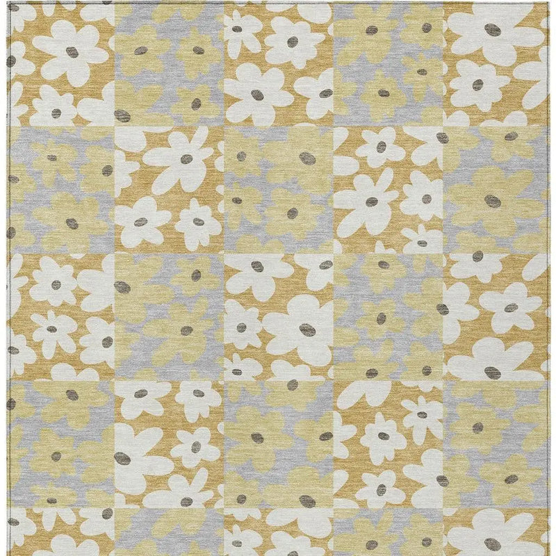 5' X 8' Gold And Ivory Floral Washable Indoor Outdoor Area Rug Homeroots Outdoor