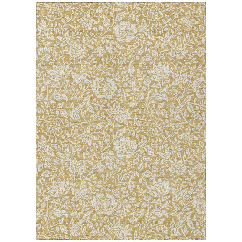 5' X 8' Gold And Ivory Floral Washable Indoor Outdoor Area Rug Homeroots Outdoor
