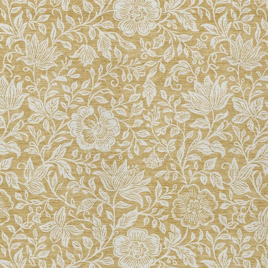 5' X 8' Gold And Ivory Floral Washable Indoor Outdoor Area Rug Homeroots Outdoor