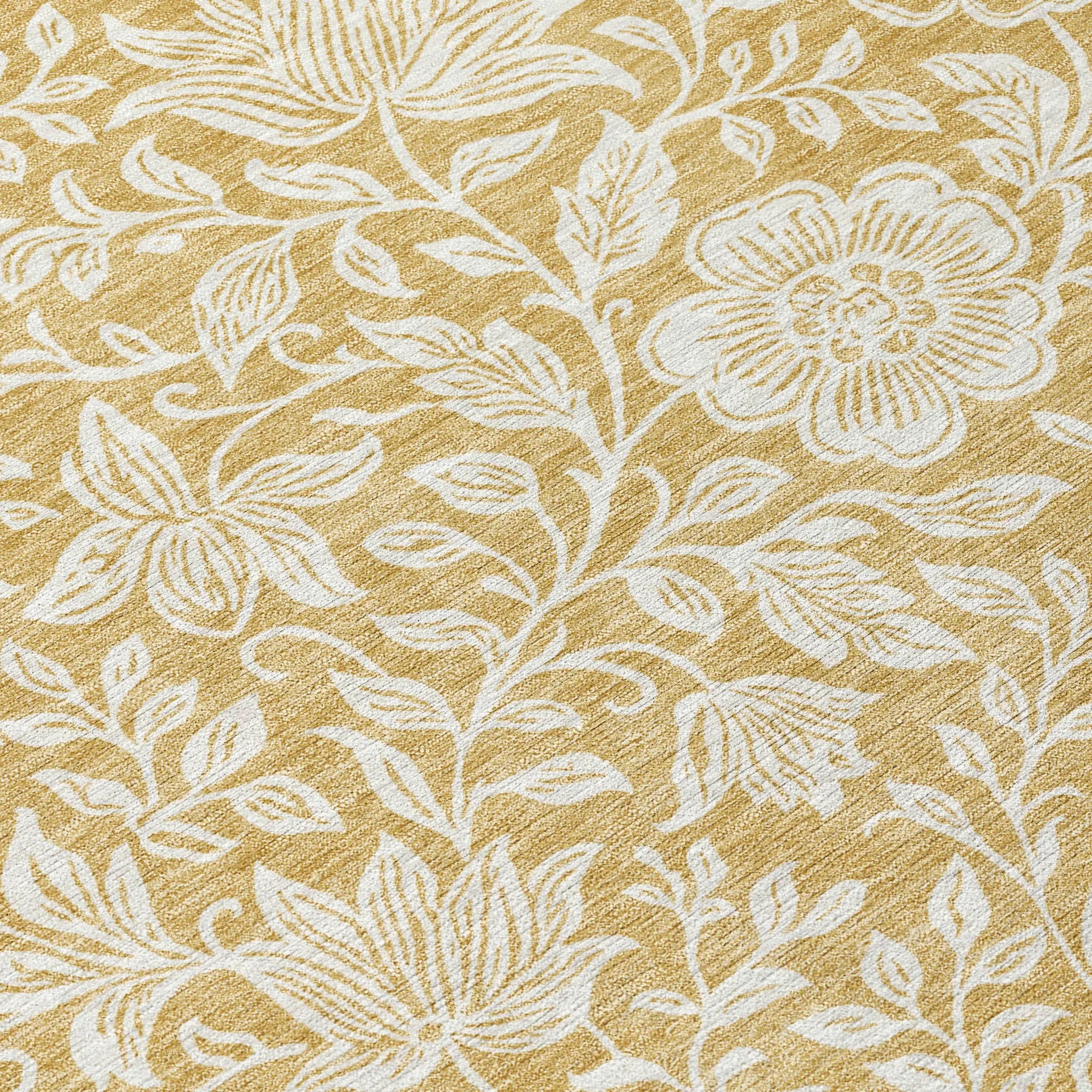 5' X 8' Gold And Ivory Floral Washable Indoor Outdoor Area Rug Homeroots Outdoor