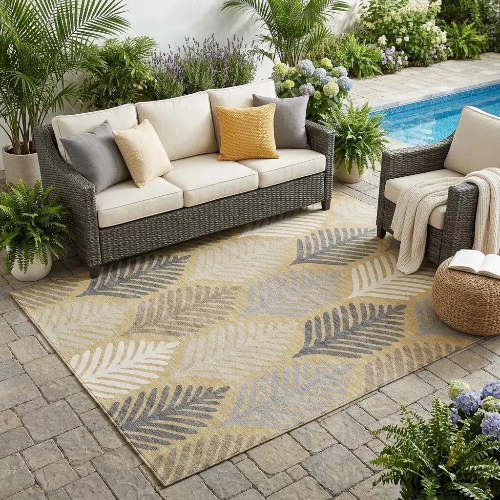 5' X 8' Gold And Ivory Floral Washable Indoor Outdoor Area Rug Homeroots Outdoor