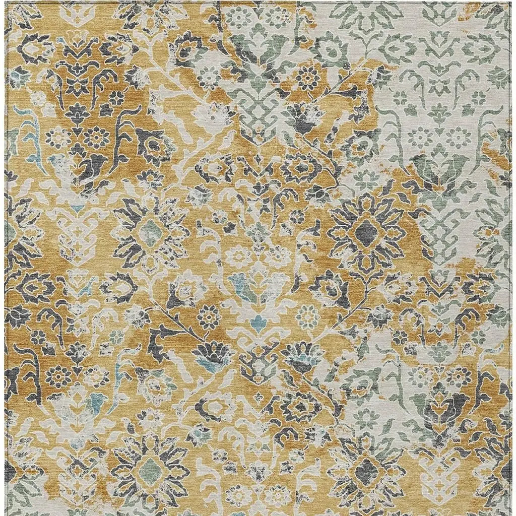 5' X 8' Gold And Ivory Geometric Washable Indoor Outdoor Area Rug Homeroots Outdoor