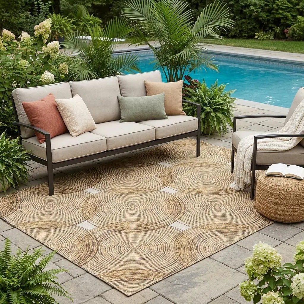 5' X 8' Gold And Ivory Geometric Washable Indoor Outdoor Area Rug Homeroots Outdoor