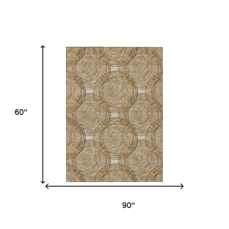 5' X 8' Gold And Ivory Geometric Washable Indoor Outdoor Area Rug Homeroots Outdoor