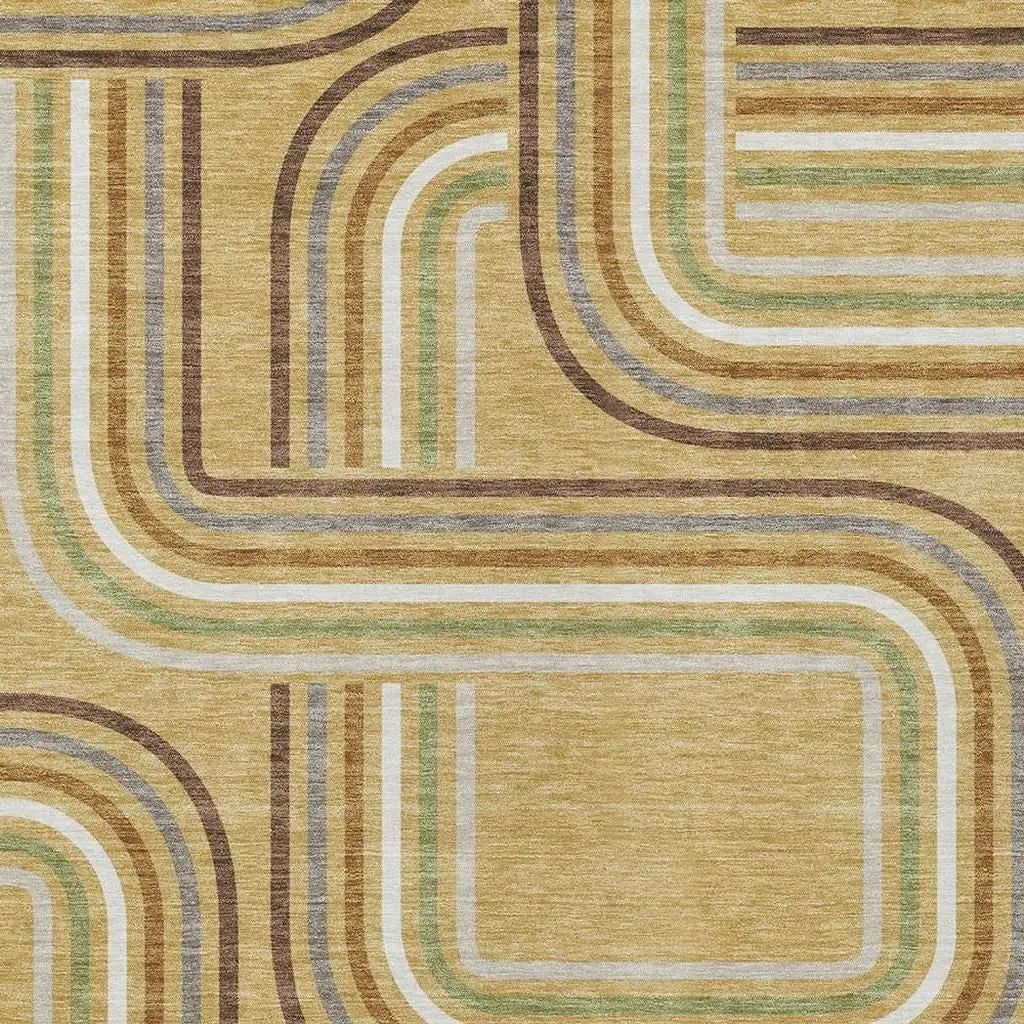 5' X 8' Gold And Ivory Geometric Washable Indoor Outdoor Area Rug Homeroots Outdoor