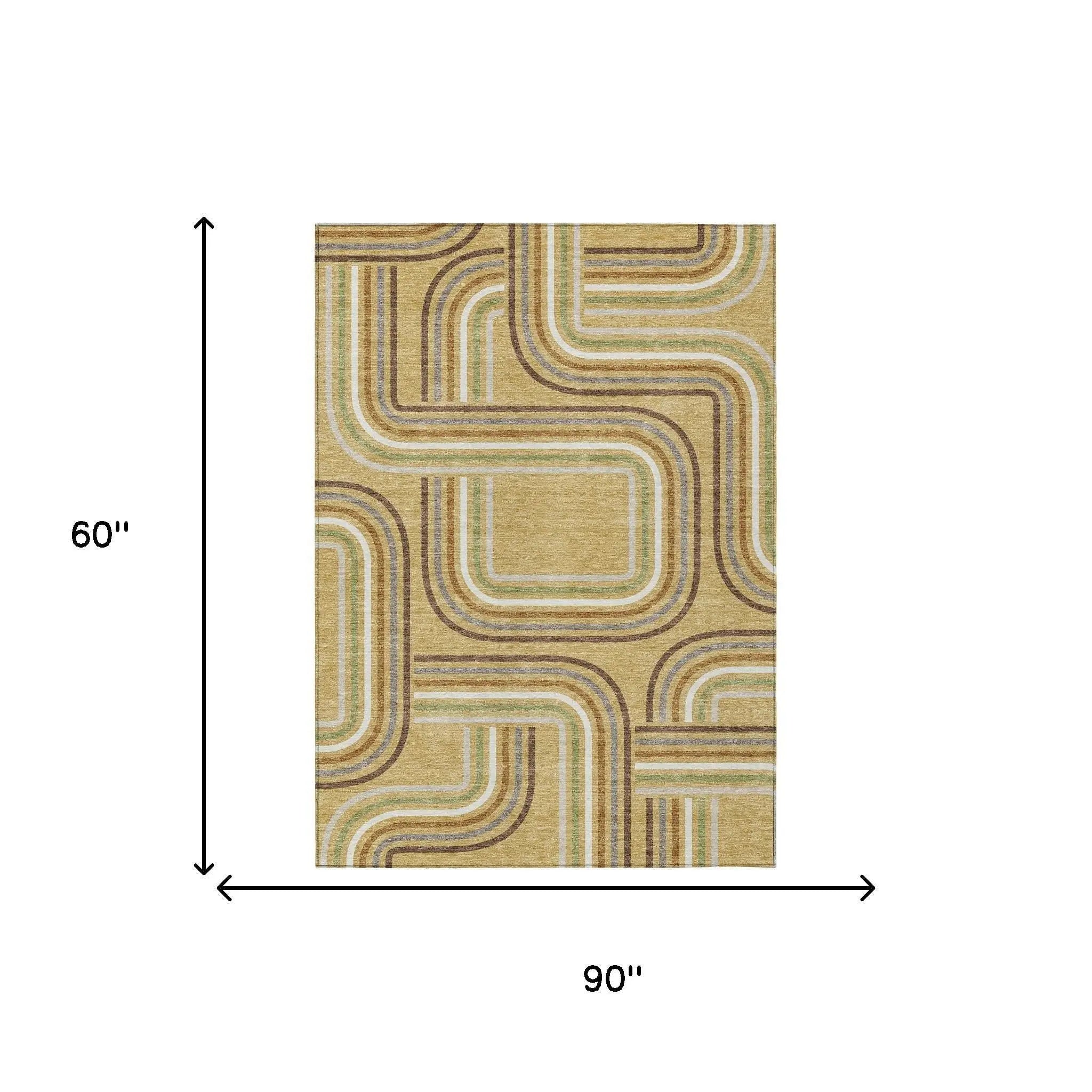 5' X 8' Gold And Ivory Geometric Washable Indoor Outdoor Area Rug Homeroots Outdoor