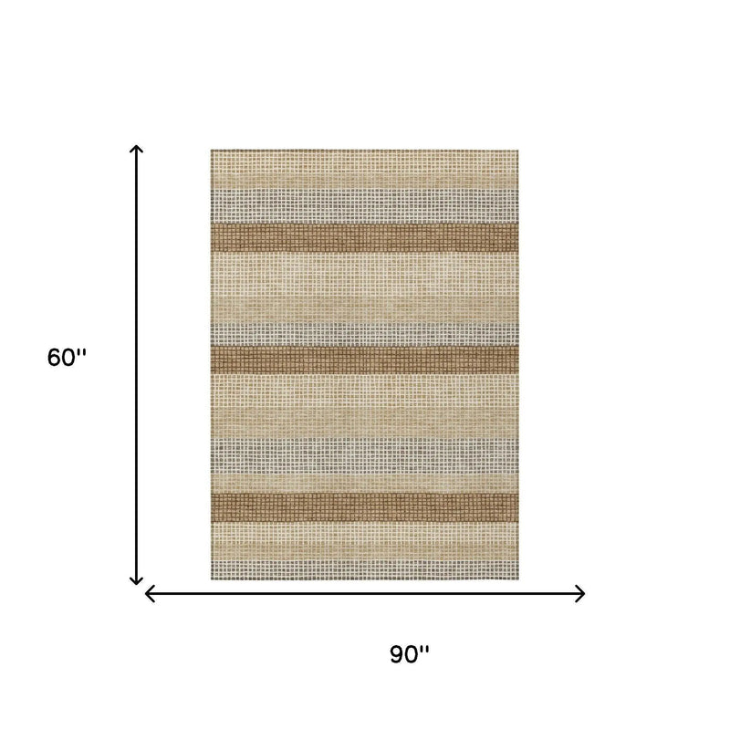 5' X 8' Gold And Ivory Striped Washable Indoor Outdoor Area Rug Homeroots Outdoor