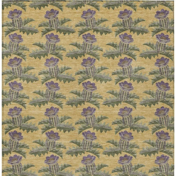 5' X 8' Gold And Khaki Floral Washable Indoor Outdoor Area Rug Homeroots Outdoor