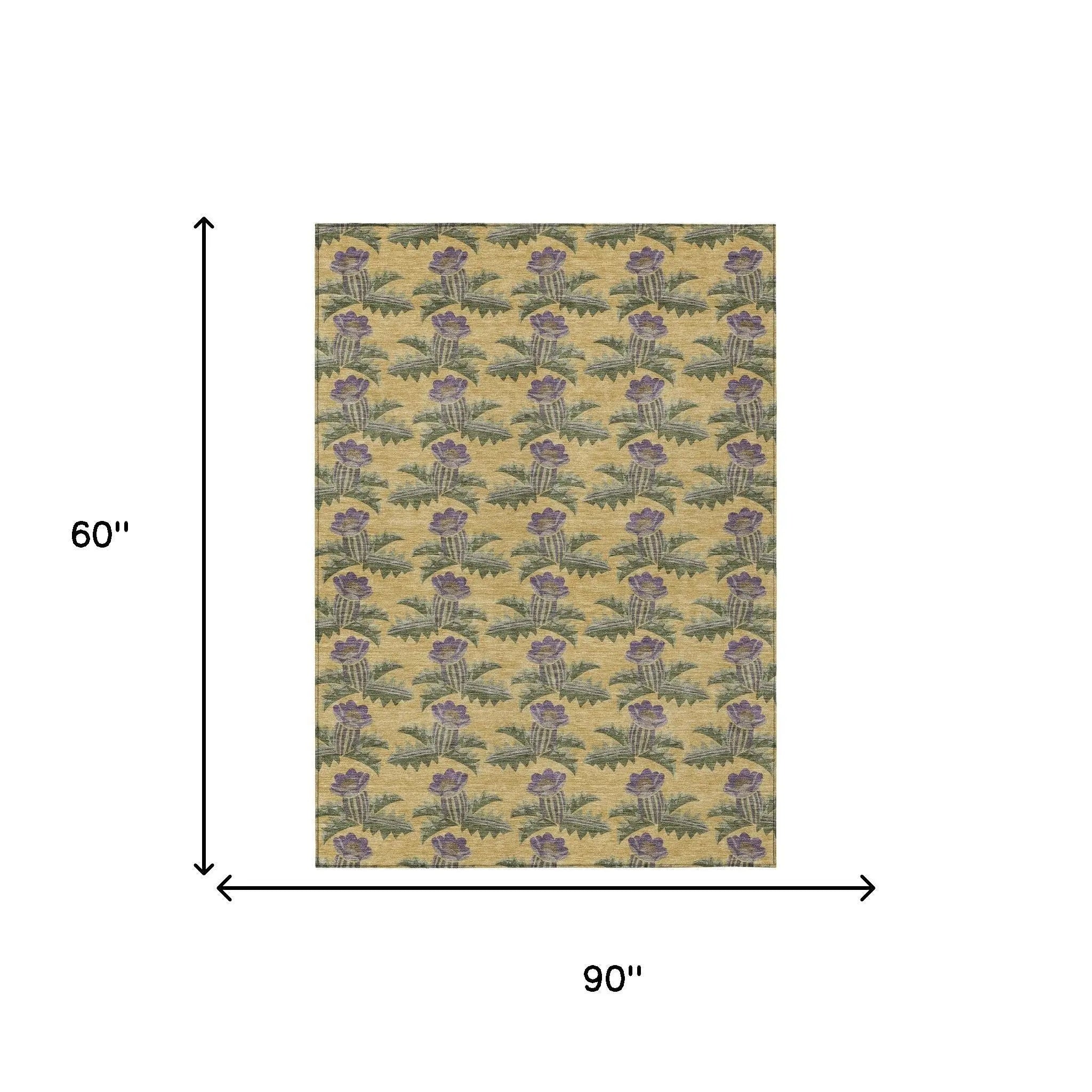 5' X 8' Gold And Khaki Floral Washable Indoor Outdoor Area Rug Homeroots Outdoor
