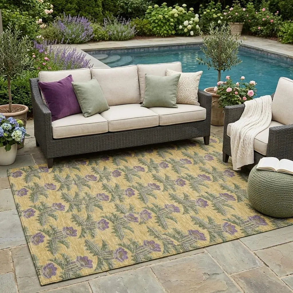 5' X 8' Gold And Khaki Floral Washable Indoor Outdoor Area Rug Homeroots Outdoor