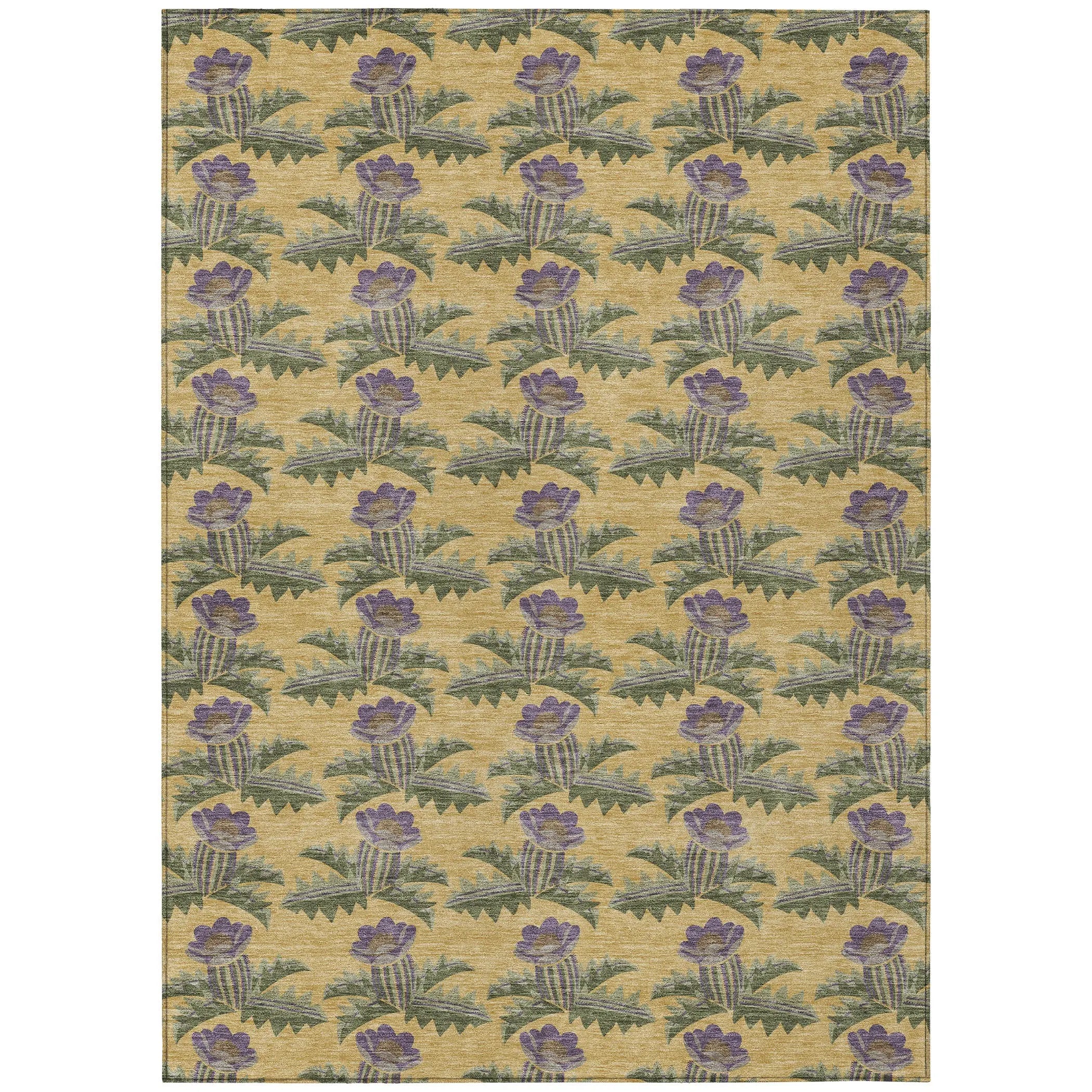 5' X 8' Gold And Khaki Floral Washable Indoor Outdoor Area Rug Homeroots Outdoor