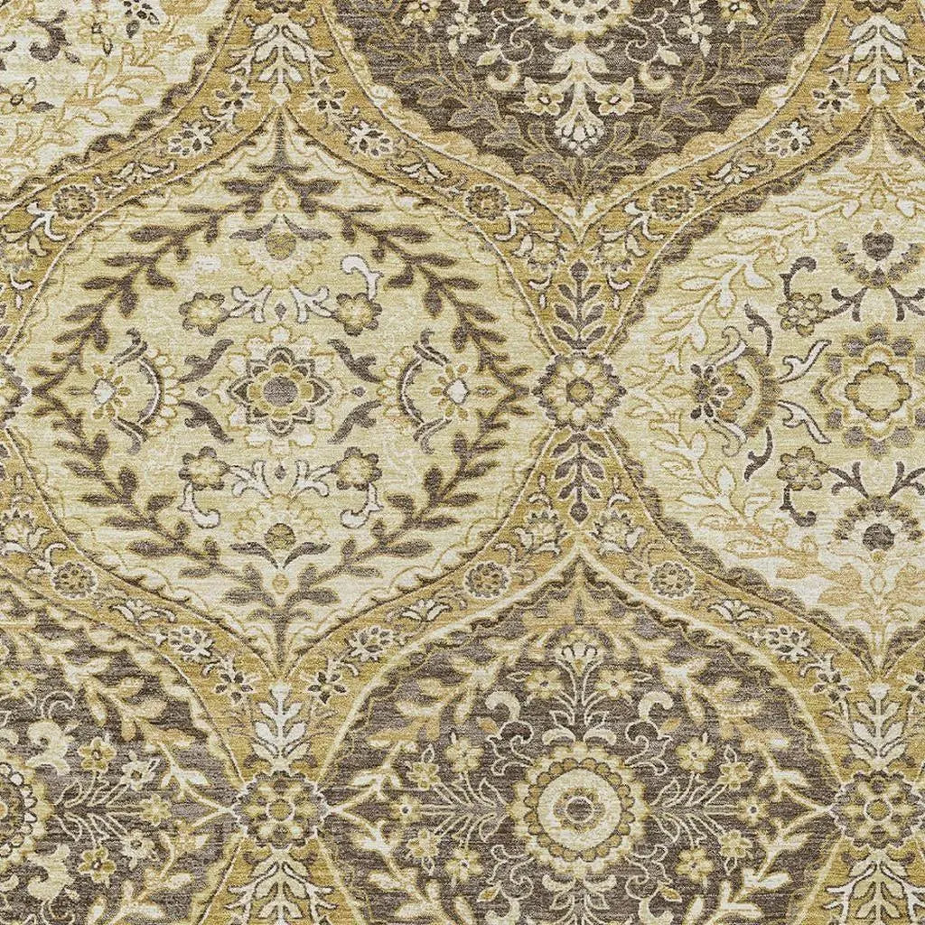 5' X 8' Gold And Khaki Ogee Washable Indoor Outdoor Area Rug Homeroots Outdoor
