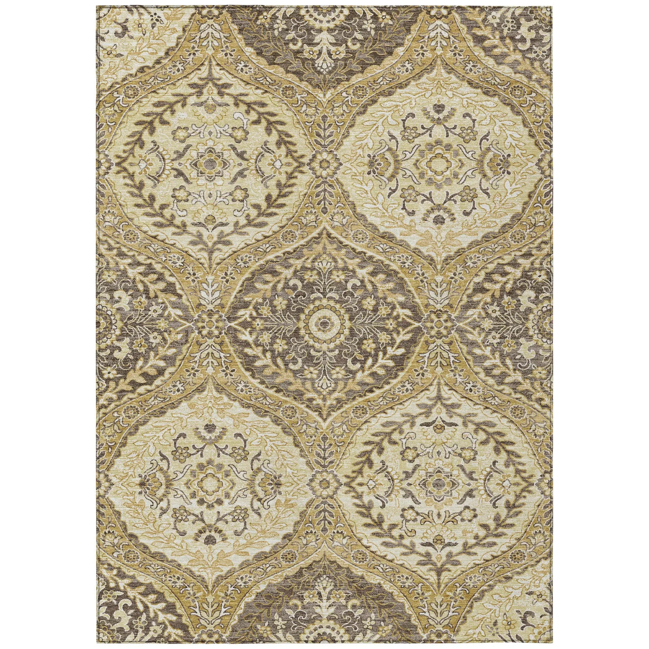 5' X 8' Gold And Khaki Ogee Washable Indoor Outdoor Area Rug Homeroots Outdoor
