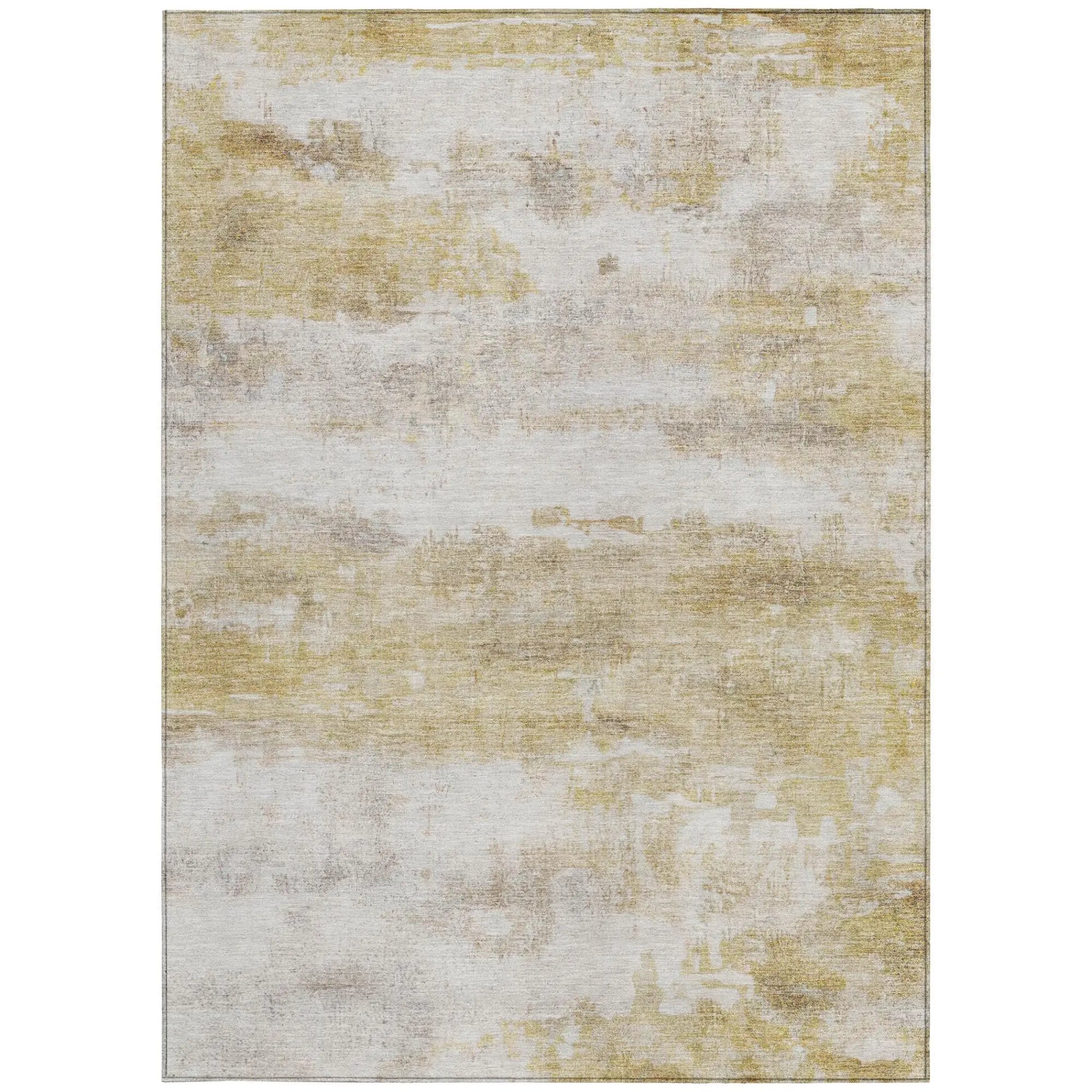 5' X 8' Gold And Linen Abstract Washable Indoor Outdoor Area Rug Homeroots Outdoor