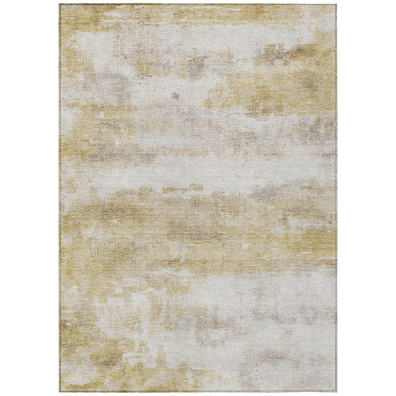 5' X 8' Gold And Linen Abstract Washable Indoor Outdoor Area Rug Homeroots Outdoor