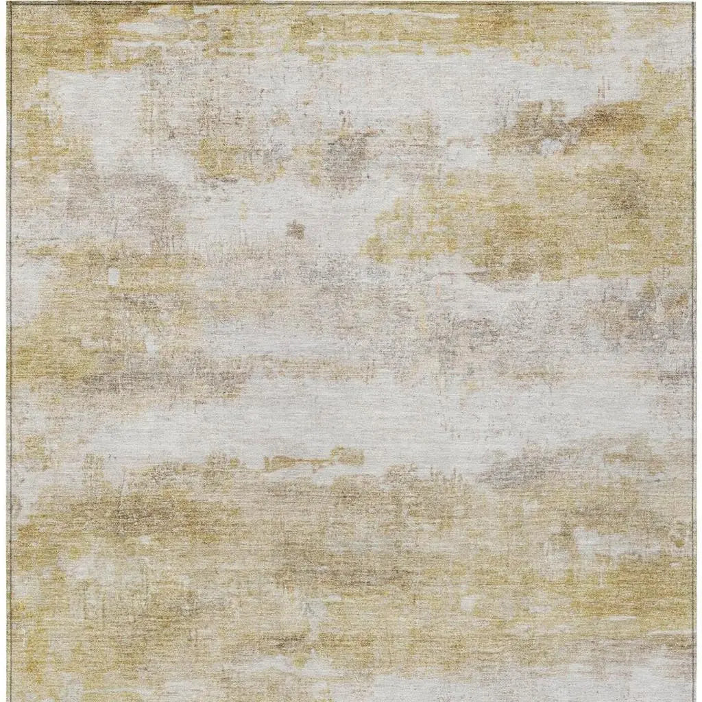 5' X 8' Gold And Linen Abstract Washable Indoor Outdoor Area Rug Homeroots Outdoor