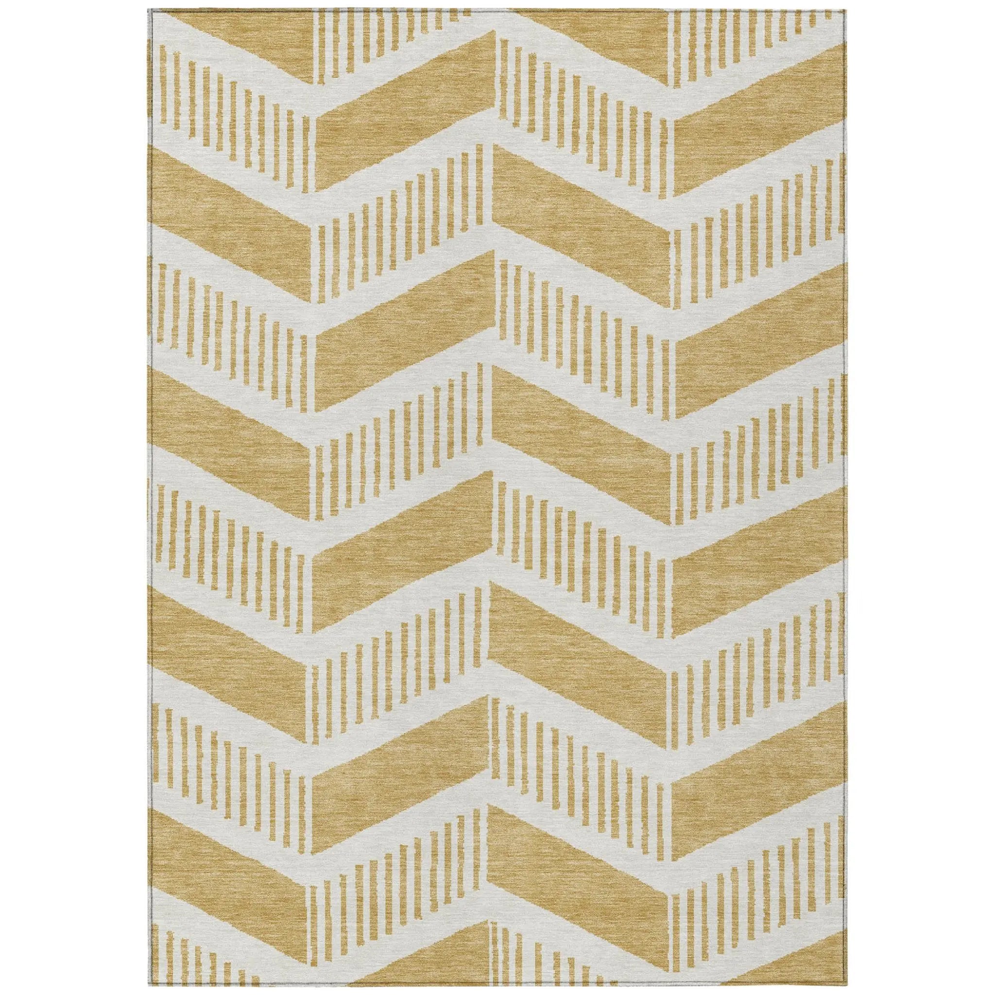 5' X 8' Gold And Linen Geometric Washable Indoor Outdoor Area Rug Homeroots Outdoor
