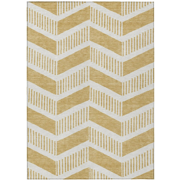5' X 8' Gold And Linen Geometric Washable Indoor Outdoor Area Rug Homeroots Outdoor
