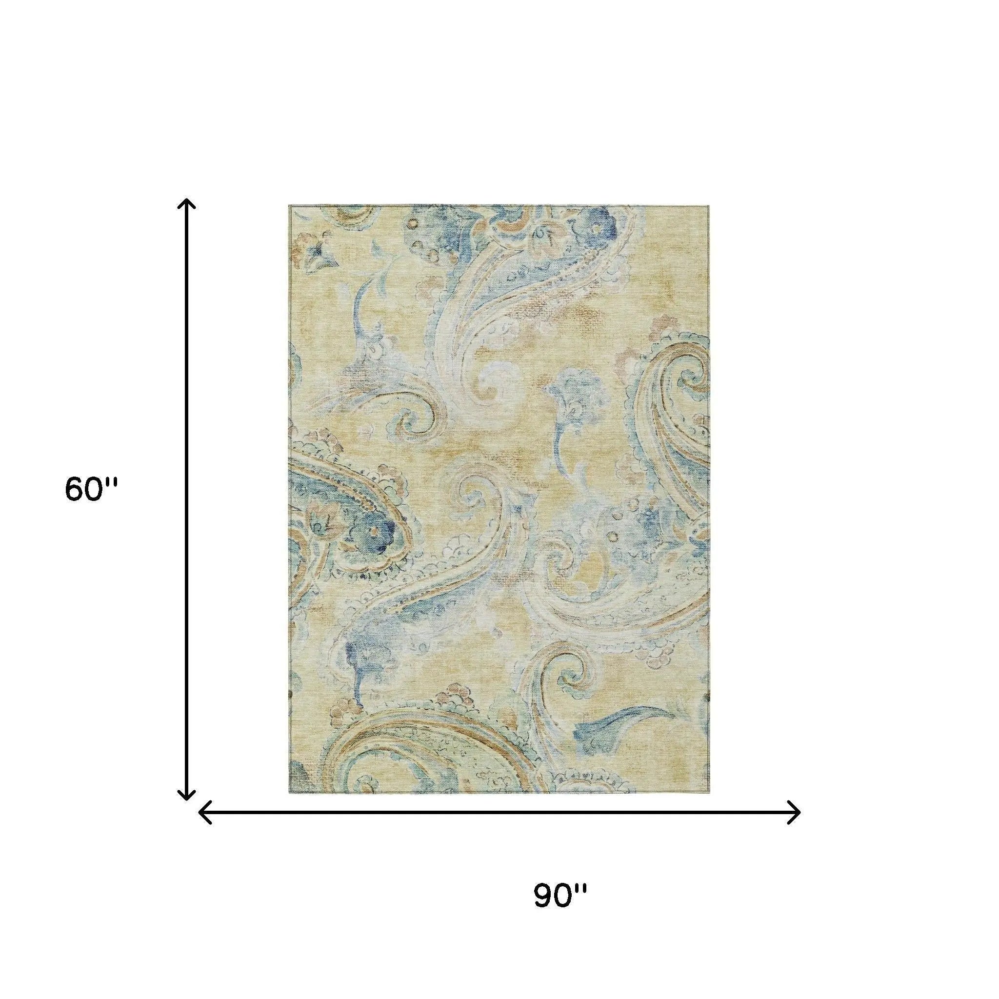 5' X 8' Gold And Mint Green Paisley Washable Indoor Outdoor Area Rug Homeroots Outdoor