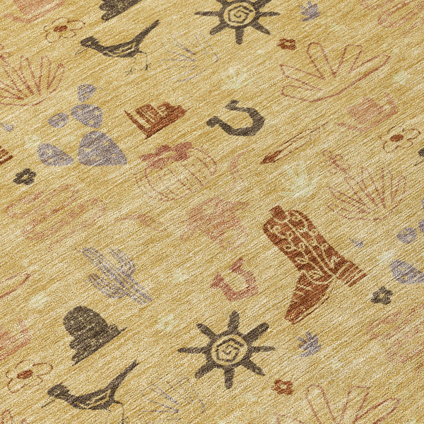 5' X 8' Gold And Orange Cactus Washable Indoor Outdoor Area Rug Homeroots Outdoor