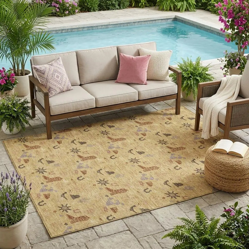 5' X 8' Gold And Orange Cactus Washable Indoor Outdoor Area Rug Homeroots Outdoor